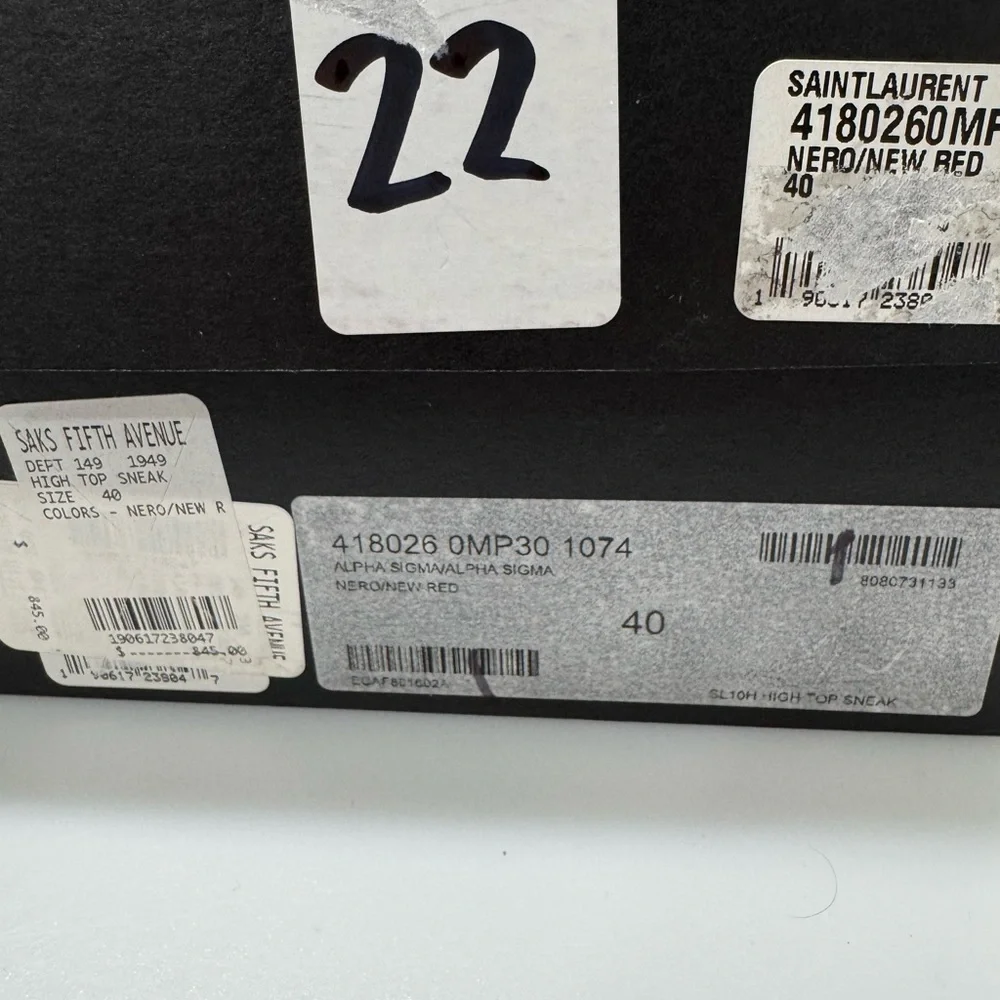 Saint Laurent Sl01 High Top Sneakers Black Red 
Men’s EU 40/US 7 - Picture 8 of 8